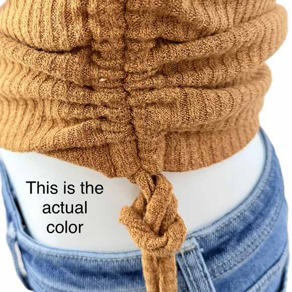 Streetwear barrel sleeve ribbed boat neck cropped long sleeve top small sienna - Picture 4 of 6